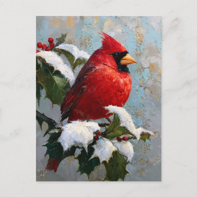 Carte Postale Red Cardinal on Snowy Holly (Devant)