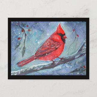 Carte Postale Red cardinal watercolor design by Renee Lavoie