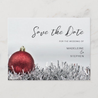 Carte Postale Red Christmas ball & argent garland Enregistrer la