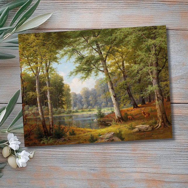 Carte Postale Red Deer par l'étang de la forêt (Créateur téléchargé)