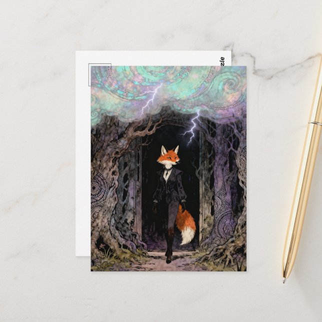 Carte Postale Red Fox in a Suit Forest Thunderstorm (Devant/Arrière en situation)