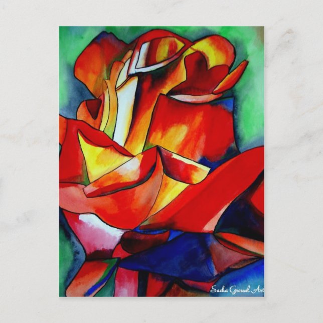 Carte Postale Red France Libre rose aquarelle art (Devant)