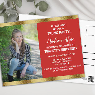 Carte Postale Red Gold College Trunk Graduation Party Photo