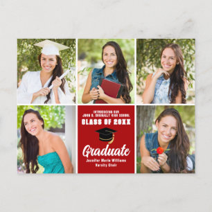 Carte Postale Red Graduate Photo Collage Moderne Graduation