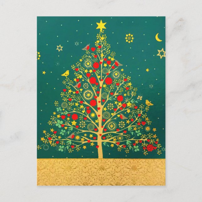 Carte Postale Red Green Gold Parties scintillant Chrismas Winter (Devant)