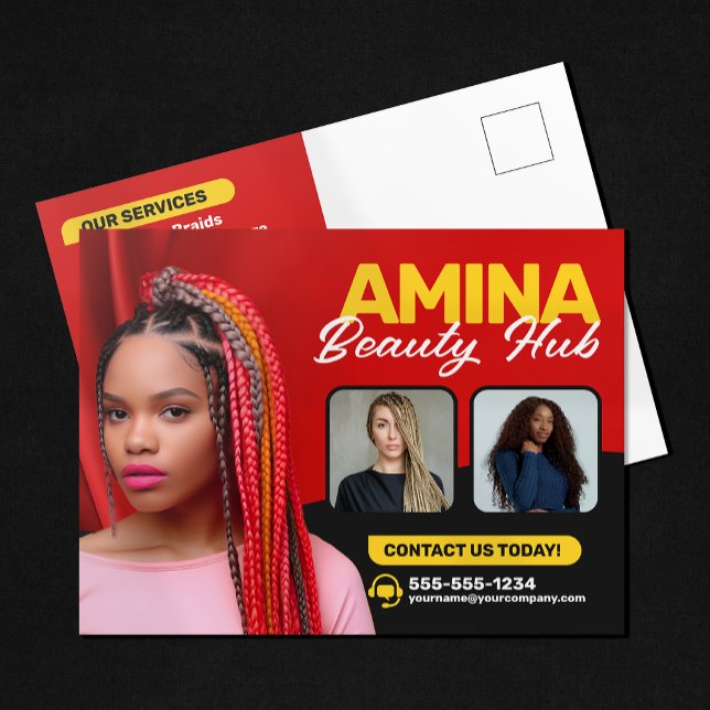 Carte Postale Red Hair & Beauty Salon Braider Hairstylist Wigs (Créateur téléchargé)