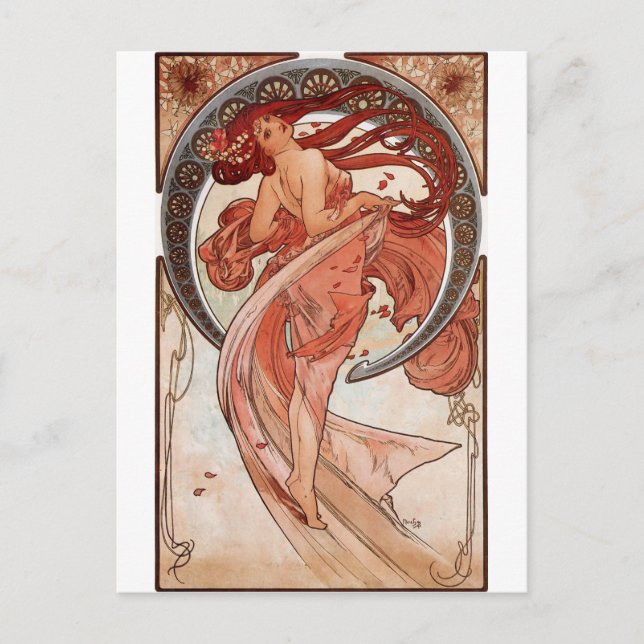Carte Postale Red Haired Dancing Girl - Mucha (Devant)
