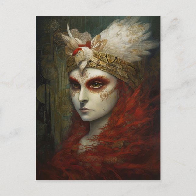 Carte Postale Red Haired Woman Feather Crown (Devant)