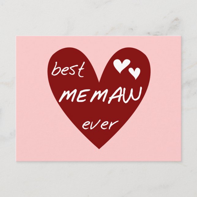 Carte Postale Red Heart Best Memaw Ever T-shirts et cadeaux (Devant)