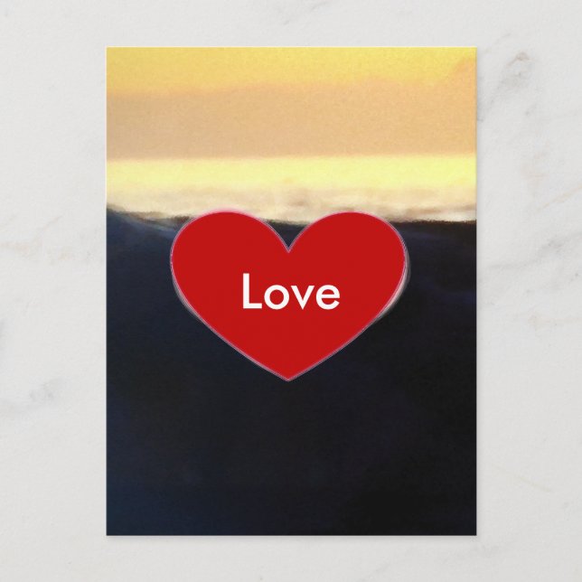 Carte Postale Red Heart & Sea Wave Love Script (Devant)