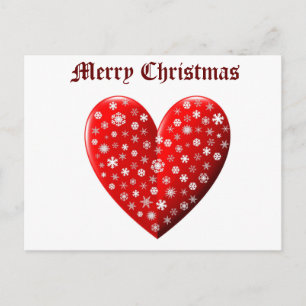 Carte Postale Red Heart Snowflakes Joyeux Noël