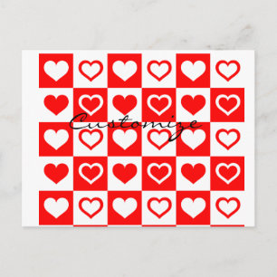 Carte Postale Red Hearts Plaid Motif Thunder_Cove
