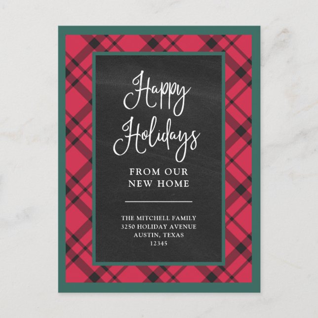 Carte Postale Red Holiday Plaid | Nouveau Faire-part de déménage (Devant)