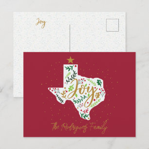 Carte Postale Red Joy Feuilles de vacances Texas Shape