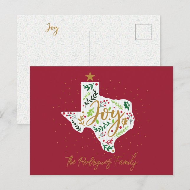 Carte Postale Red Joy Feuilles de vacances Texas Shape (Devant / Derrière)