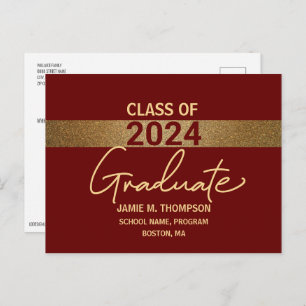 Carte Postale Red Maroon Class of 2022 Lycée Graduation