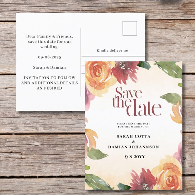 Carte Postale Red Orange Floral Wedding Enregistrer la date Cart (Créateur téléchargé)