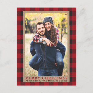 Carte Postale Red Plaid Couple Photo Joyeux Noël Kraft