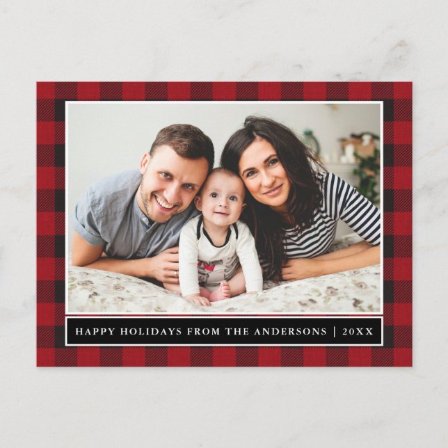 Carte Postale Red Plaid Family Photo Joyeuses Fêtes (Devant)