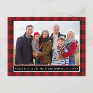 Carte Postale Red Plaid Family Photo Joyeux Noël