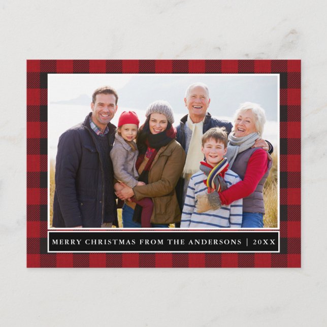 Carte Postale Red Plaid Family Photo Joyeux Noël (Devant)