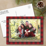 Carte Postale Red Plaid Kraft Family Photo Joyeux Noël<br><div class="desc">Carte postale Red Buffalo Plaid Family Photo Joyeux Noël Kraft Holiday</div>