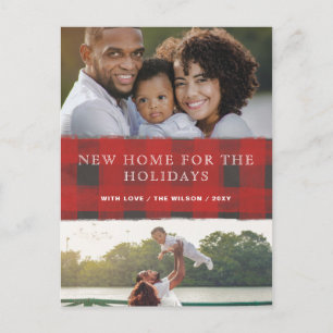 Carte Postale Red Plaid New Home for Holidays Photo Moving