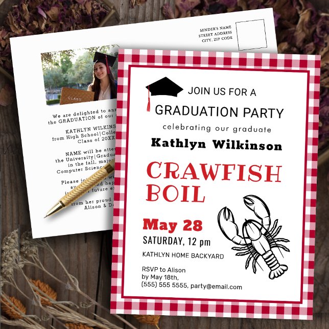 Carte Postale Red Plaid Photo Crawfish Réchauffer GRAD Invitatio (Créateur téléchargé)