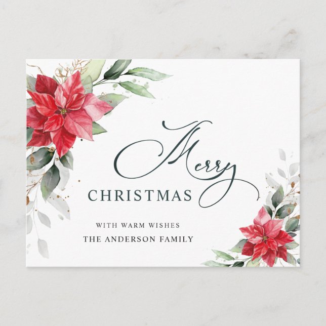 Carte Postale Red Poinsettia Holly Noël voeux (Devant)