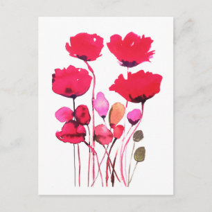 Carte Postale Red poppy watercolor botanical