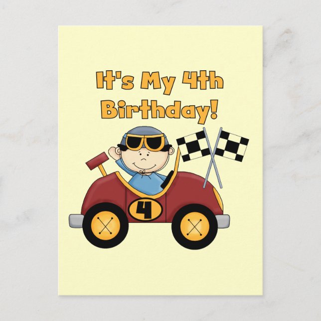 Carte Postale Red Race Car 4th Birthday Tshirts et cadeaux (Devant)