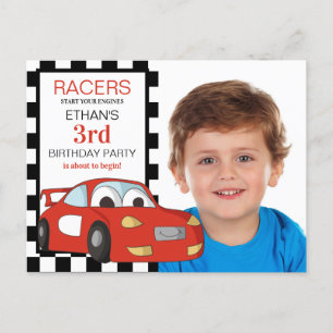 Carte Postale Red Race Car Black White À damiers 3e anniversaire