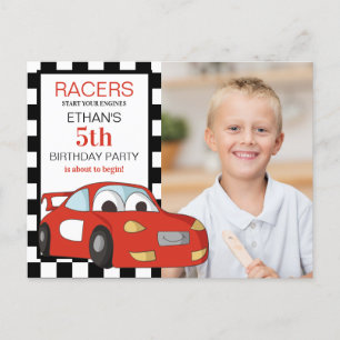 Carte Postale Red Race Car Black White À damiers 5e anniversaire