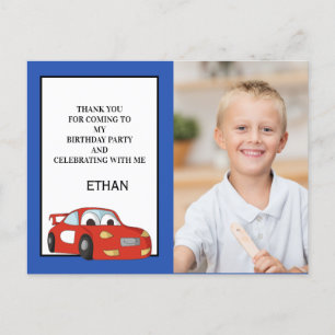 Carte Postale Red Race Car on Dark Blue Birthday Photo Merci