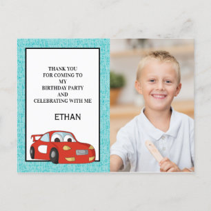 Carte Postale Red Race Car sur Blue Birthday Photo Merci