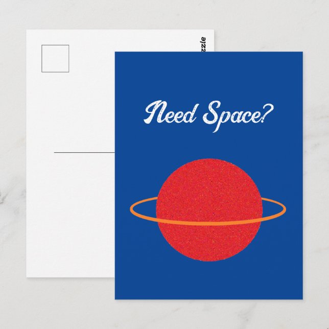 Carte Postale Red Retro Planet, Caricature classique de l'espace (Devant / Derrière)