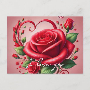 Carte Postale Red Rose Heart Je t'aime Texte personnalisé