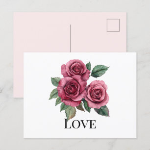 Carte Postale Red Roses Floral Love