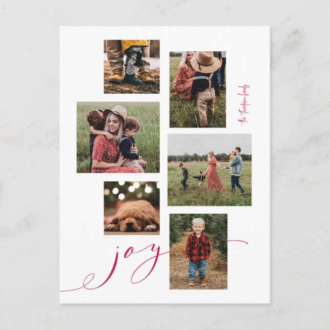 Carte postale Red Script Joy Multi-Photo Holiday (Devant)