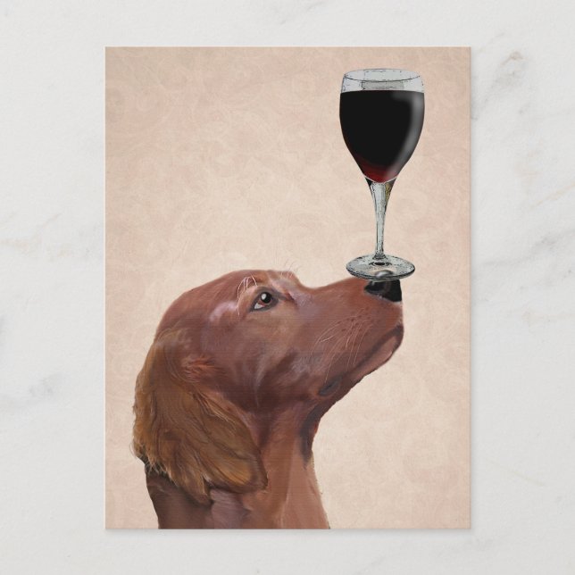 Carte Postale Red Setter Chien Au Vin 2 (Devant)