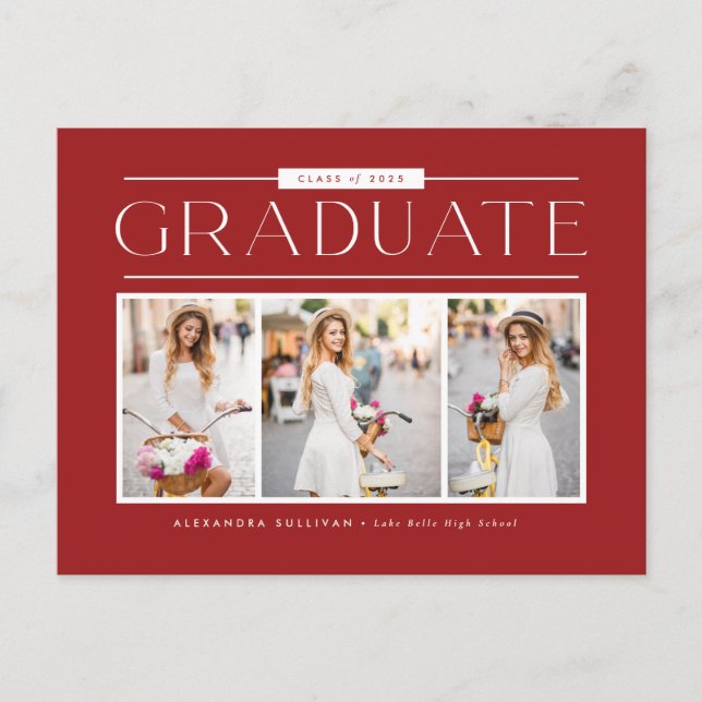 Carte Postale Red Simple Typographie Photo Collage Graduation (Devant)