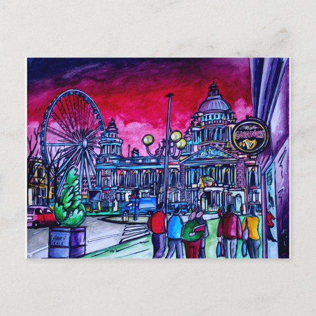 Carte Postale Red Sky sur Belfast City Hall (Devant)