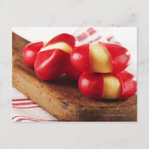 Carte Postale Red striped tea towel in background.