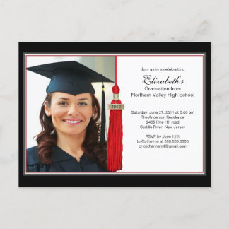 Carte Postale Red Tassel Photo Graduation Party invitation