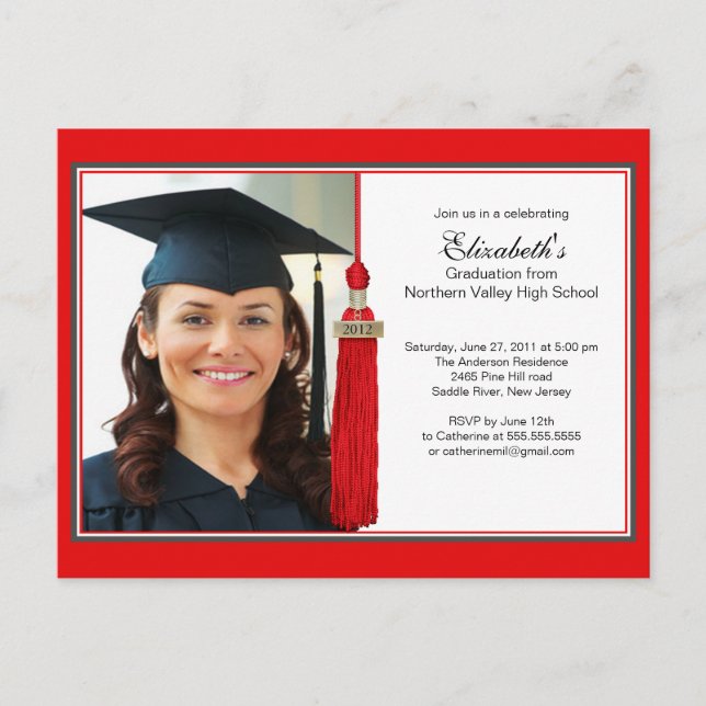 Carte Postale Red Tassel Photo Graduation Party Invitation 2012 (Devant)