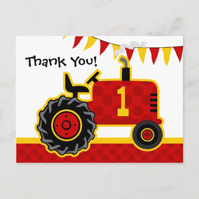 Carte Postale Red Tractor 1er anniversaire Merci (Devant)