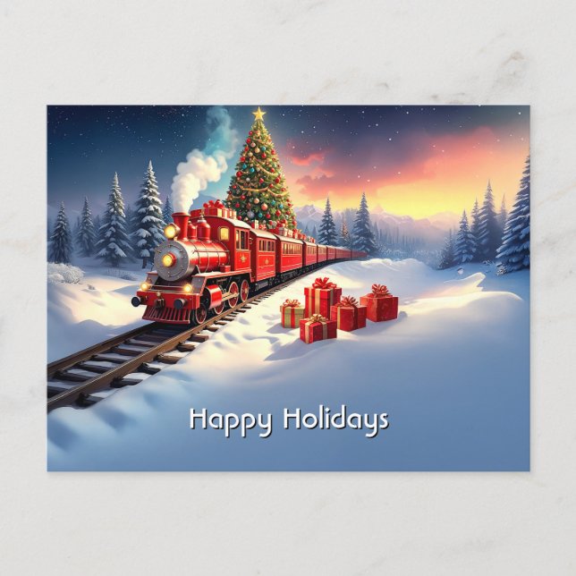 Carte Postale Red Train Christmas Tree Holiday Postcard (Devant)