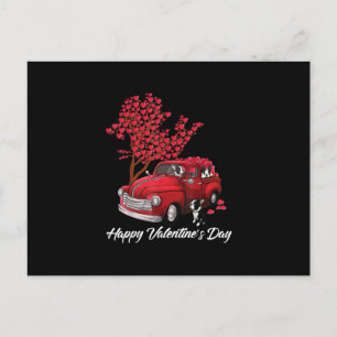Carte Postale Red Truck Joyeux Valentines Day Boston Terrier Chi