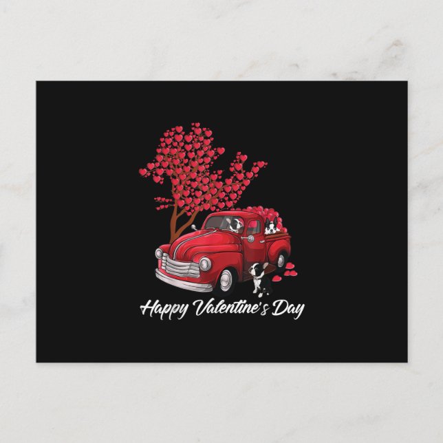 Carte Postale Red Truck Joyeux Valentines Day Boston Terrier Chi (Devant)