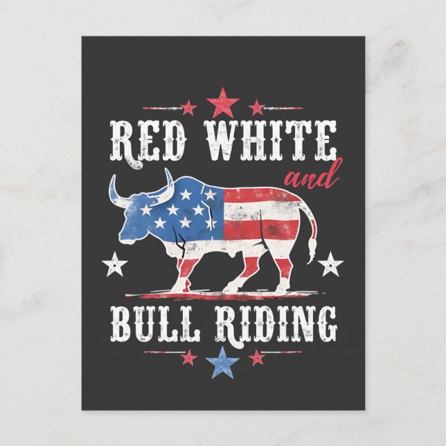 Carte Postale Red White et Bull Riding American Cowboys (Devant)